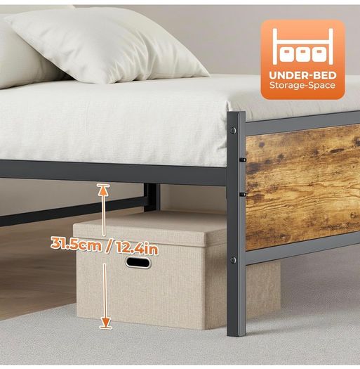 3ft Single Bed Frame, Single Bed with Heavy Duty Metal Slats Support Under-Bed Storage, Noise Free, Easy Assembly, No Box Spring Needed