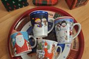 Assorted Mugs and 2 Large Plastic Plates