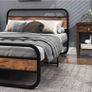 Double Bed Metal Platform Bed Frame with Wood Headboard Image 3