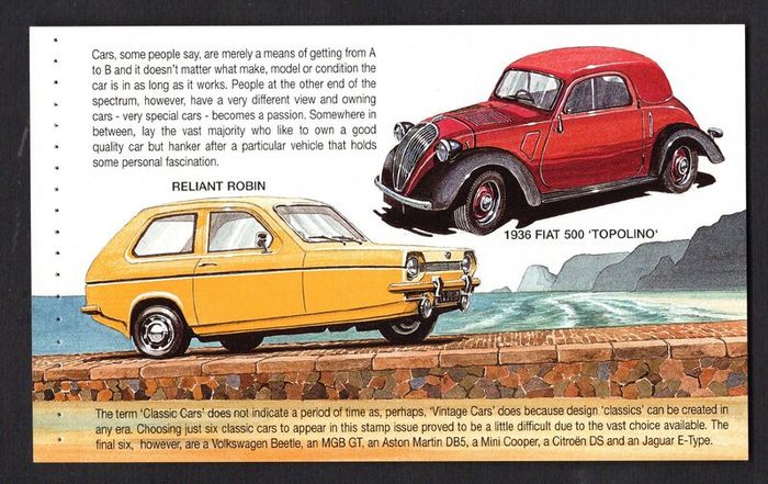 2005 Jersey Motor Festival Classic Cars Commemorative Stamps Booklet Mint Never Hinged (MNH) Photos of panes including