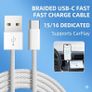 USB-C Nylon Braided Fast Charging Data Cable CarPlay Supported 1M 2M White Image 3