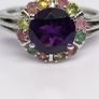 African Amethyst & Multi-Tourmaline Solitaire Ring in Rhodium Overlay Sterling Silver. Image 5