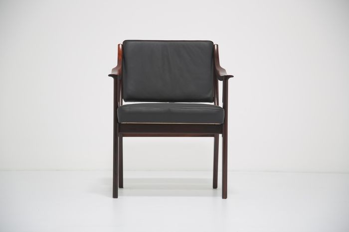 Vintage Rosewood and Black Leather Armchair by Karl Erik Ekselius for JOC Vetlanda, 1960s