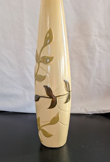 Tall Ceramic Vase Cream Green Botanical Branch Slim 40cm Modern Decor