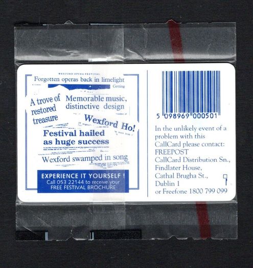 1994 Ireland 50 unit Wexford Opera Festival (Gemplus GEM1) Call Card Mint in Packaging. Telecom Eireann Card Number 1076
