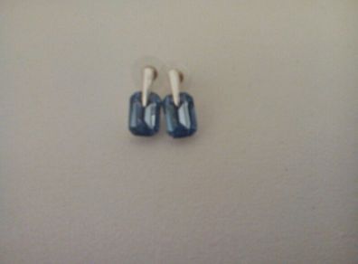 Polished Metal and Blue Stone Set Earrings.