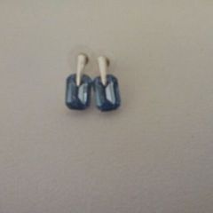 Polished Metal and Blue Stone Set Earrings.