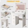 Dressing Table with Mirror and Stool: Vanity Desk with Mirror and Drawers - Makeup Desk with 4 Drawers, Wooden White Bedroom Dressing Table with LED Lights, Brightness Adjustable, 3 Open Storage Areas Image 7