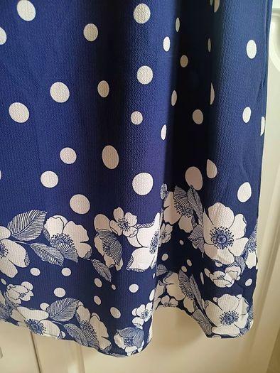Sleeveless Navy and White Polka Dot Dress