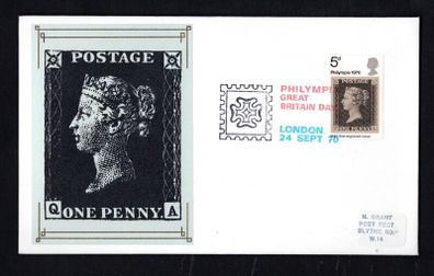 1970 Great Britain Philympia 1970 London International Stamp Exhibition Commemorative Stamps Illustrated cover with of penny black Cover with Philympia Day London 24 Sept 70