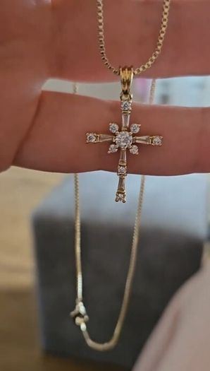 Cross Crucifix Crystal Gold Tone Pendant Necklace