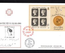 1990 Isle of Man 150th Anniversary of the Penny Black Stamp Miniature Sheet First Day Cover (FDC) for Penny Black Day 6th May 1990