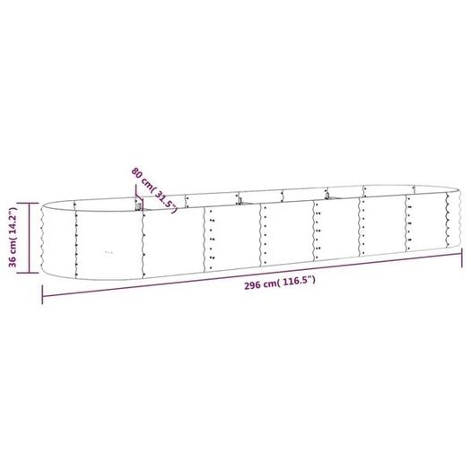 Garden Raised Bed Galvanised Steel 296x80x36 cm Silver