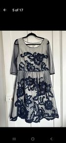 BNWT Monsoon navy and cream lace occasion party dress UK16