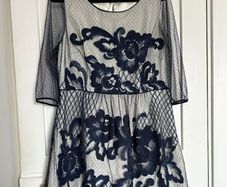 BNWT Monsoon navy and cream lace occasion party dress UK16