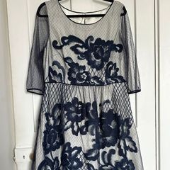BNWT Monsoon navy and cream lace occasion party dress UK16