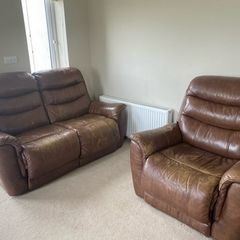 Tan Leather Recliner Suite  (Galway)
