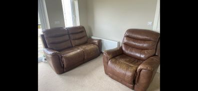 Tan Leather Recliner Suite  (Galway)