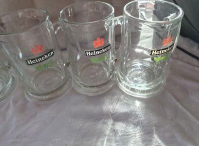 5 Vintage Heineken 1/2 pint, glass beer tankards/mugs.