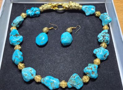 Turquoise Necklace with gold fillled elements