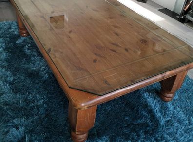 Solid Wood Glass Topped Coffee Table