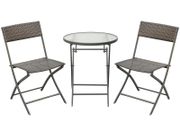 3 Piece Rattan Bistro Set, Patio Balcony Furniture with 2 Folding Rattan Chairs and Glass Coffee Table, for Garden, Balcony, Outdoor, Brown