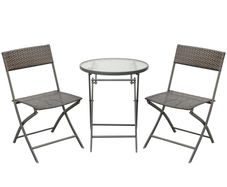 3 Piece Rattan Bistro Set, Patio Balcony Furniture with 2 Folding Rattan Chairs and Glass Coffee Table, for Garden, Balcony, Outdoor, Brown