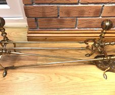Brass and glass fire guard and companion set