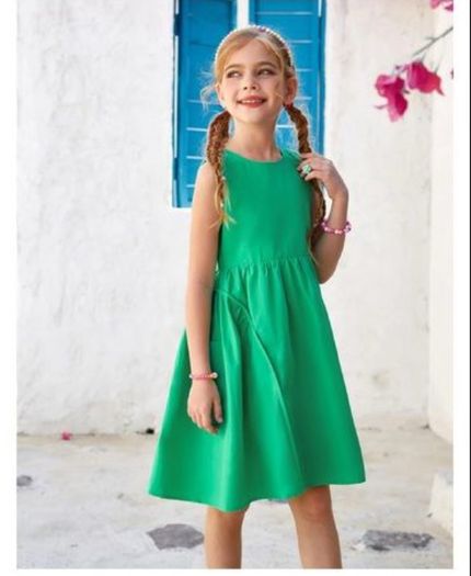 Brand New GRACE KARIN Girls Dresses 134 Children s Dress 140 Cotton Simple Classic Casual Knee Length Green