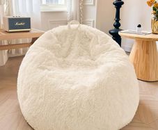 Fluffy Stuffed Animal Storage Bean Bag Chair Cover(No Filler), Faux Fur Washable Ultra Soft Bean Bag Cover for Plush Toys or Textile,Plush Shaggy Large Beanbag for Adults Kids Teens, Beige