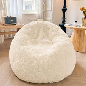 Fluffy Stuffed Animal Storage Bean Bag Chair Cover(No Filler), Faux Fur Washable Ultra Soft Bean Bag Cover for Plush Toys or Textile,Plush Shaggy Large Beanbag for Adults Kids Teens, Beige