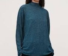 COS Metallic Sheer High-Neck Knit Top Petrol Blue