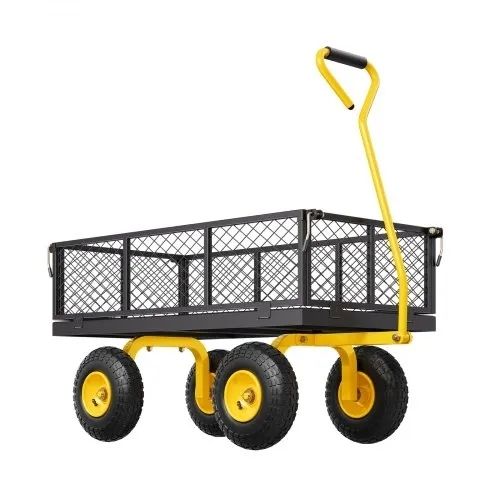 900 Lbs Heavy Duty Steel Garden Cart, Garden Wagon Cart on Wheels, Outdoor Metal Yard Utility Wagon Carts with 10" Tires and Mesh Removable Sides(Convert to Flatbed) and 180 Rotating Handle