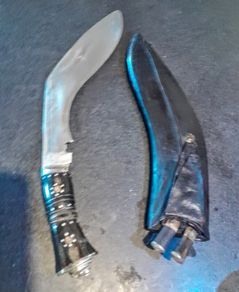 Handmade Indian Kukri knife with ebony handle and lion's head
