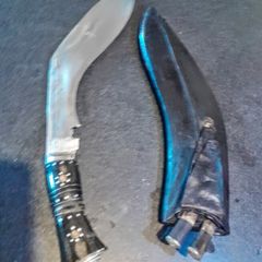 Handmade Indian Kukri knife with ebony handle and lion's head