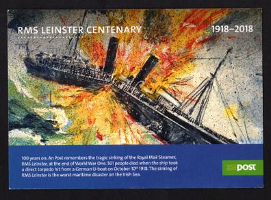 2018 Ireland RMS Leinster Centenary Post Card Mint. Measures 210mm X 150mm.