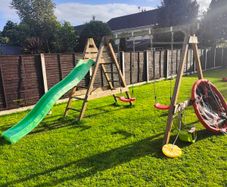 wooden swing set and slide