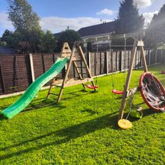 wooden swing set and slide
