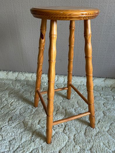 Pair of Tall Solid Pine Wooden Bar Stools