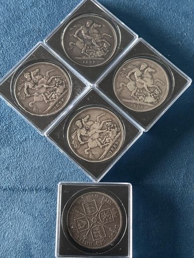 Double Florin and 4 x Queen Victoria Silver Crowns