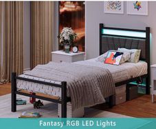 Bed frame with Headboard and USB Charging Station