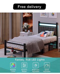 Bed frame with Headboard and USB Charging Station