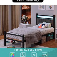 Bed frame with Headboard and USB Charging Station