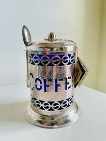 Vintage Queen Anne Silver Plated Coffee Pot Coffee Server Blue Glass Insert