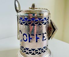 Vintage Queen Anne Silver Plated Coffee Pot Coffee Server Blue Glass Insert