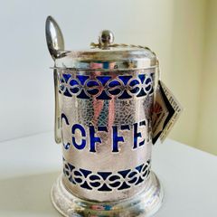 Vintage Queen Anne Silver Plated Coffee Pot Coffee Server Blue Glass Insert
