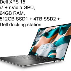 Dell XPS i7 + nVidia GPU, 64GB RAM, 4.5TB SSD + Dell docking station