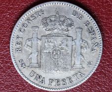 1903 S M V Spain 1 Peseta - Alfonso XIII 4th portrait Silver coin