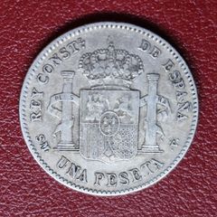 1903 S M V Spain 1 Peseta - Alfonso XIII 4th portrait Silver coin