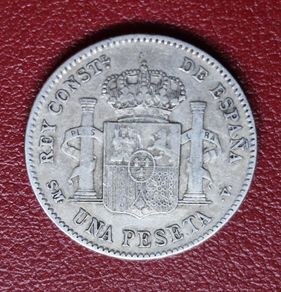 1903 S M V Spain 1 Peseta - Alfonso XIII 4th portrait Silver coin